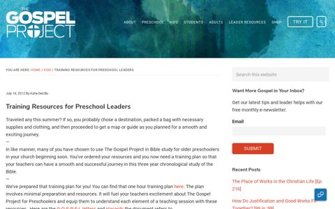 Training Resources for Preschool Leaders - The Gospel Project
