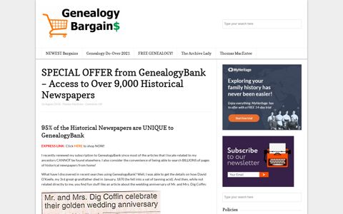 SPECIAL OFFER from GenealogyBank - Access to Over 9,000 ...