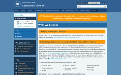 Healthcare Licensing - Rhode Island Department of Health