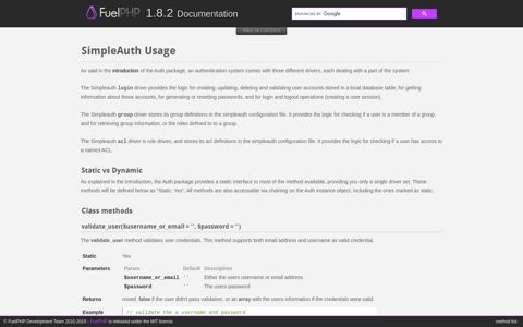 Usage - SimpleAuth - Auth Package - FuelPHP Documentation