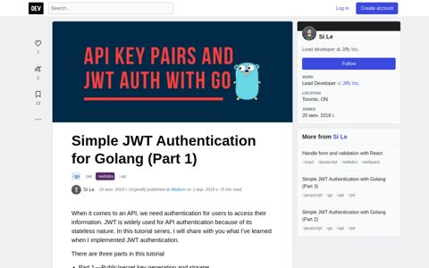 Simple JWT Authentication for Golang (Part 1) - DEV