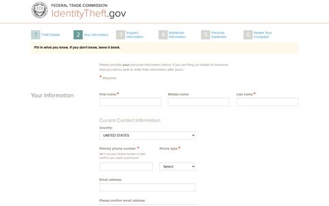 Victim Information at the time of theft - IdentityTheft.gov