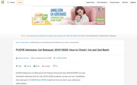 FUOYE Admission List Released, 2019/2020: How to Check ...