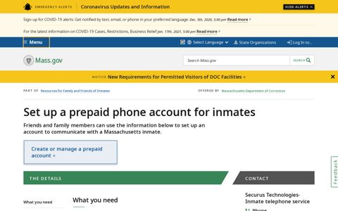 Set up a prepaid phone account for inmates | Mass.gov