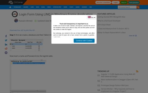 Login Form Using LINQ in Windows Forms Application