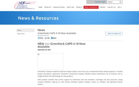 Greenheck CAPS 4.18 Now Available | ADE Systems, Inc.