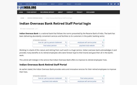 Indian Overseas Bank Retired Staff Portal login - BankIndia.org