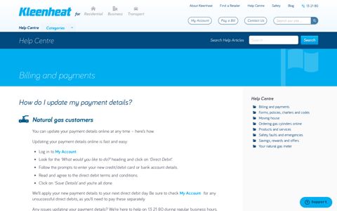 How do I update my payment details? - Kleenheat
