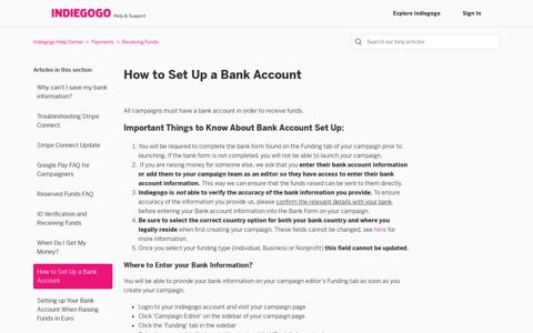 How to Set Up a Bank Account – Indiegogo Help Center