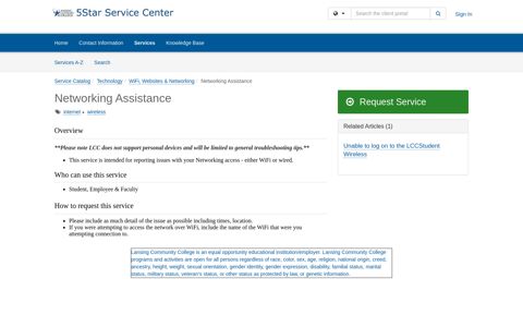 Service - Networking Assistance - Lansing Community College