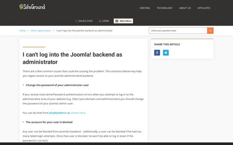 I can't log into the Joomla! backend as administrator