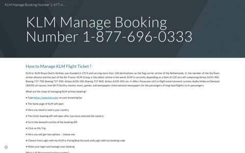 KLM Manage Booking Number 1-877-696-0333 - Google Sites