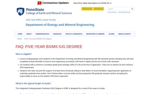 FAQ: Five-year BS/MS IUG Degree - EME @ PSU - Penn State