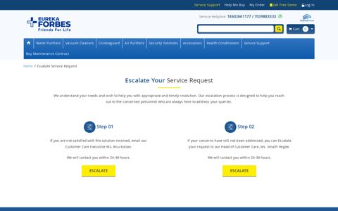 Escalate Service Request - Eureka Forbes
