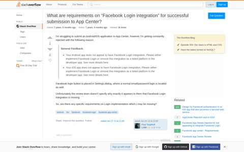 What are requirements on "Facebook Login integration" for ...