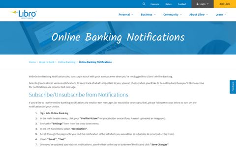 Online Banking Notifications - Libro Credit Union