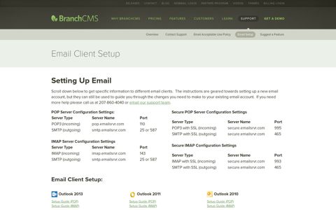 Email Setup - Branch CMS