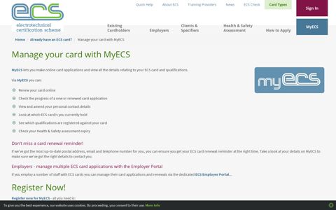 Manage your card with MyECS | Electrotechnical ... - (ECS) Card
