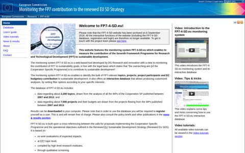 Monitoring the FP7 contribution to the renewed EU SDS