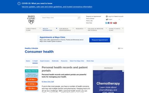 Personal health records and patient portals - Mayo Clinic