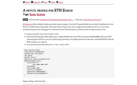 A netctl profile for ETH Zurich - Bastian Rieck