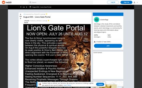 August 8th - Lions Gate Portal : astrology - Reddit