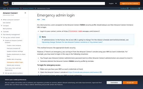 Emergency admin login - Amazon Connect