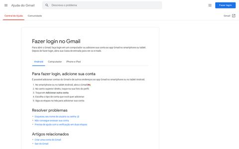 Fazer login no Gmail - Android - Ajuda do Gmail