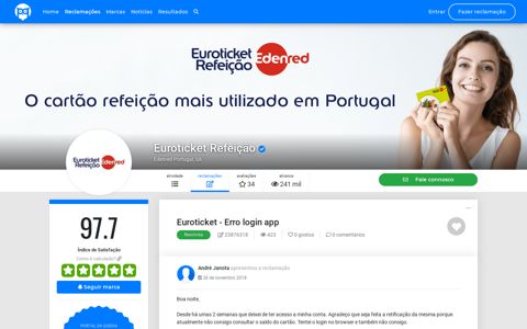 Euroticket - Erro login app - Portal da Queixa