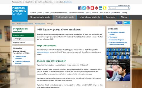 OSIS login for postgraduate enrolment - Kingston University