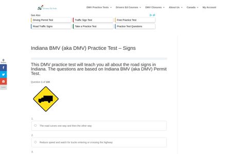 Indiana BMV (aka DMV) Practice Test - Signs - Permit Test ...
