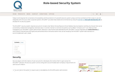 Role-based Security System - WinLIMS