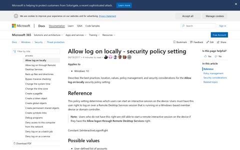 Allow log on locally - security policy setting (Windows 10 ...