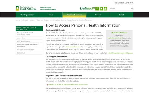 How to Access Personal Health Information - Saskatchewan ...