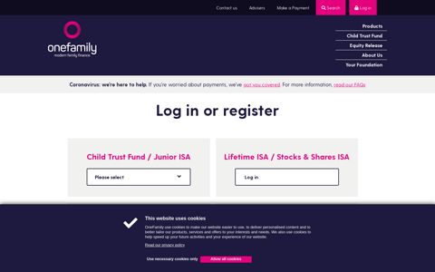Register or Login – Online Account Management | OneFamily