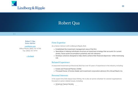 Robert Qua, Senior Advisor | Lindberg & Ripple