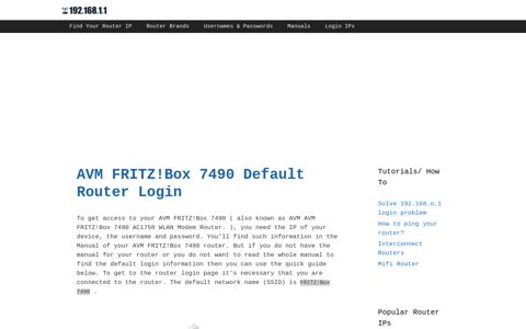 AVM FRITZ!Box 7490 - Default login IP, default username ...