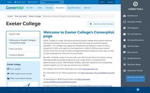 Find a provider : Exeter College : Welcome to ... - Careerpilot