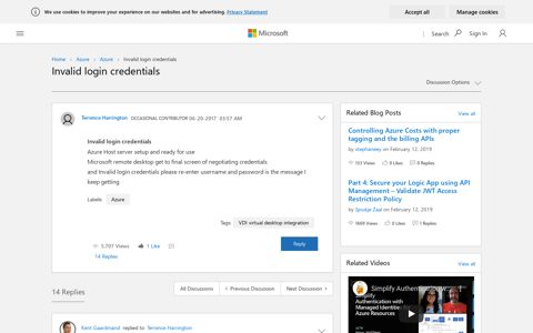 Invalid login credentials - Microsoft Tech Community