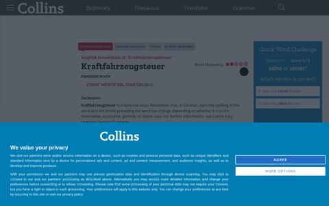 English Translation of “Kraftfahrzeugsteuer” | Collins German ...