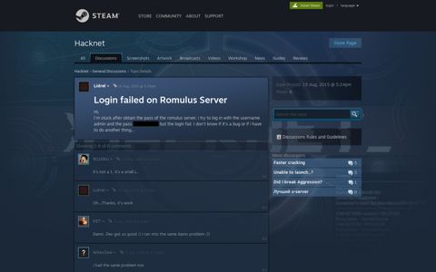 Login failed on Romulus Server :: Hacknet General Discussions