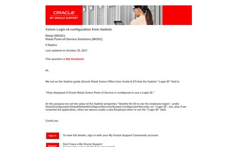 Xstore Login Id configuration from Xadmin - Oracle