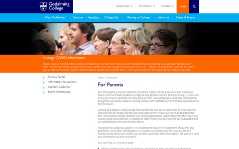 For Parents | Godalming College