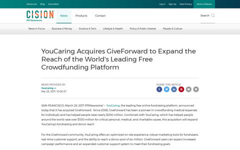 YouCaring Acquires GiveForward to Expand the Reach of the ...