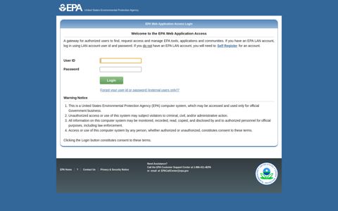 EPA Web Application Access