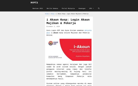 i Akaun KWSP Login Akaun Majikan & Pekerja - Mypt3