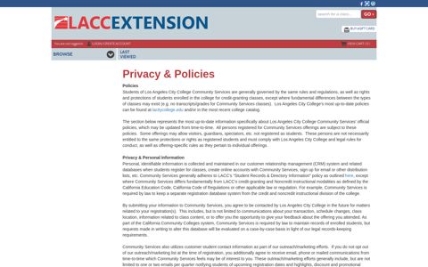 Privacy & Policies | LACC Community Services Extension
