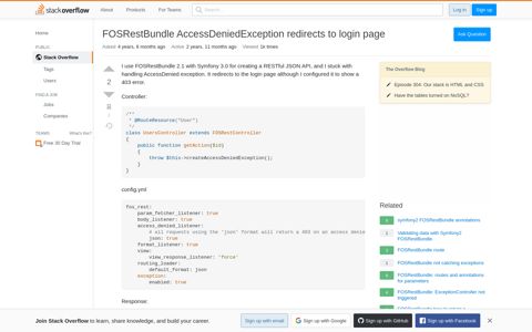 FOSRestBundle AccessDeniedException redirects to login page