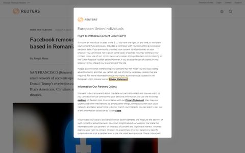 Facebook removes small pro-Trump network based in Romania