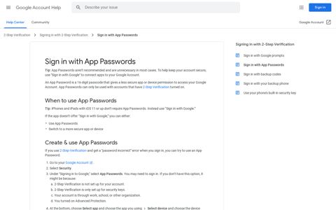 Sign in with App Passwords - Google Account Help